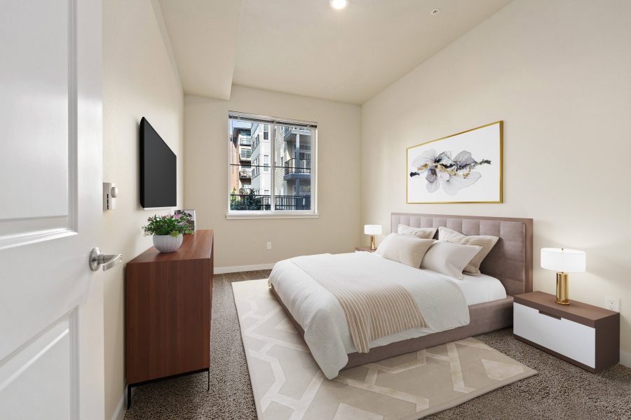 Bedroom with light finishes