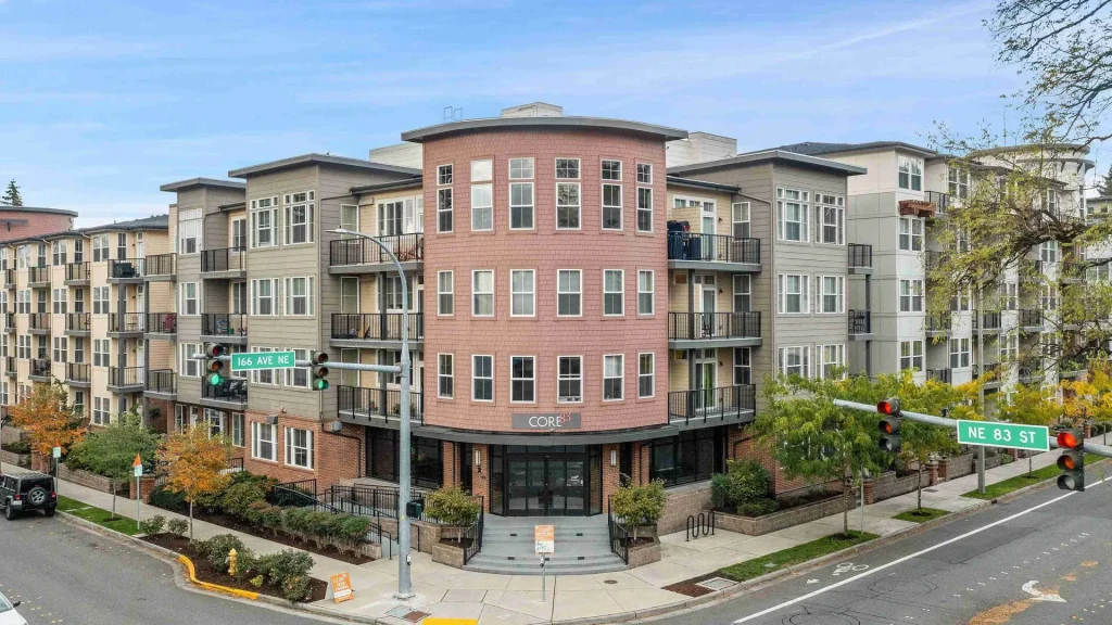 Core83 Apartments building on the corner of NE 83rd St, Redmond