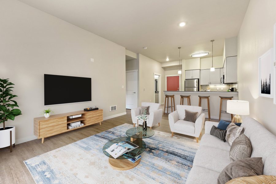 Living room with light finishes