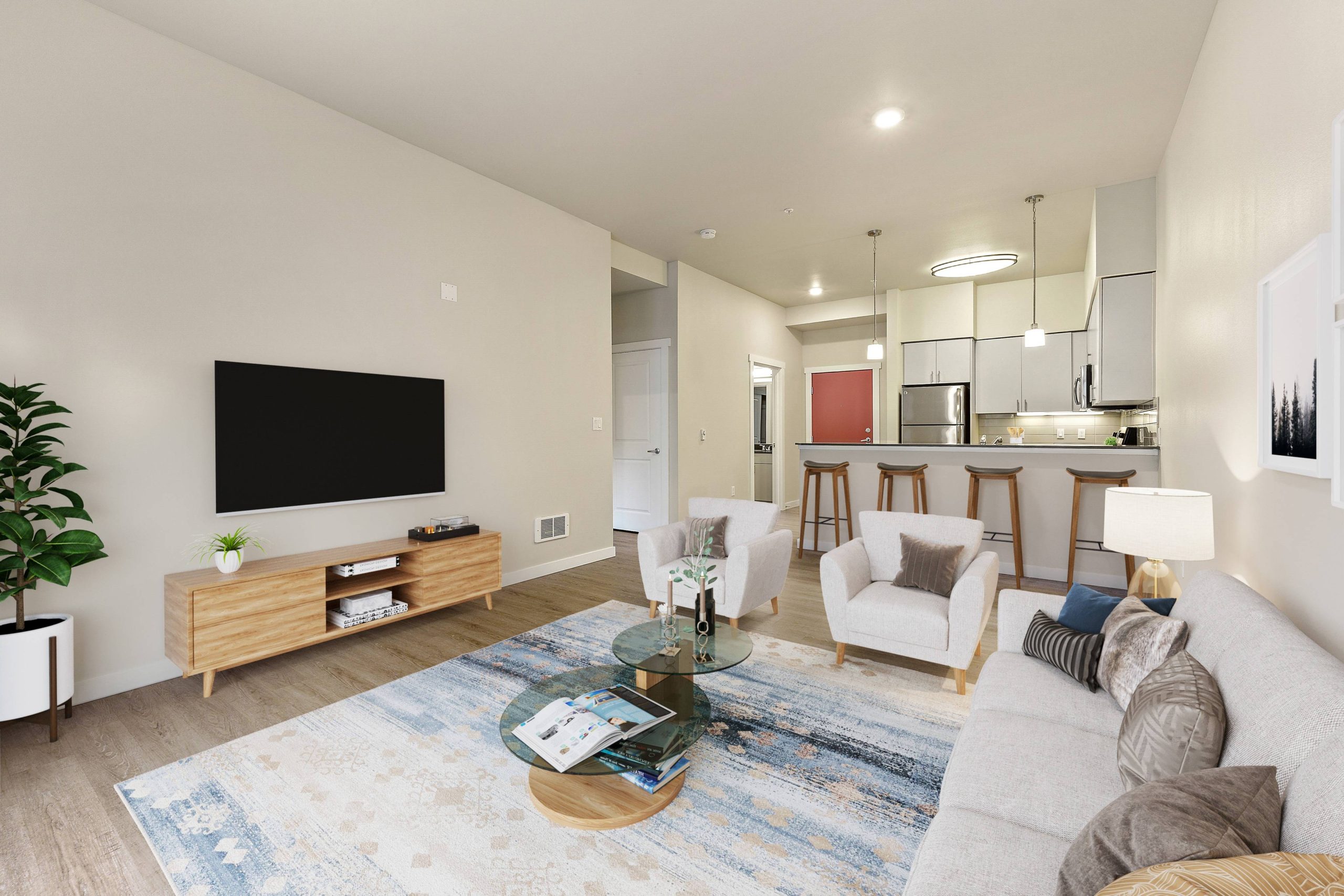Living room with light finishes